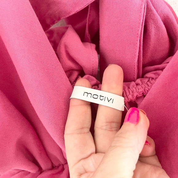 Motivi Maxi LINEN BLEND DRESS Babydoll Empire Waist Bow Pink Coquette Sz 6 - Picture 10 of 15